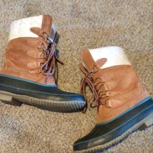 Khombu Cindy Duck Winter Outdoor Knit Lace Up Leather Boots Womens 8 Steel Shank